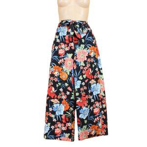 Zara Basic Wide Leg Floral Capris Small Belted Black Blue Orange Pink Boho D114